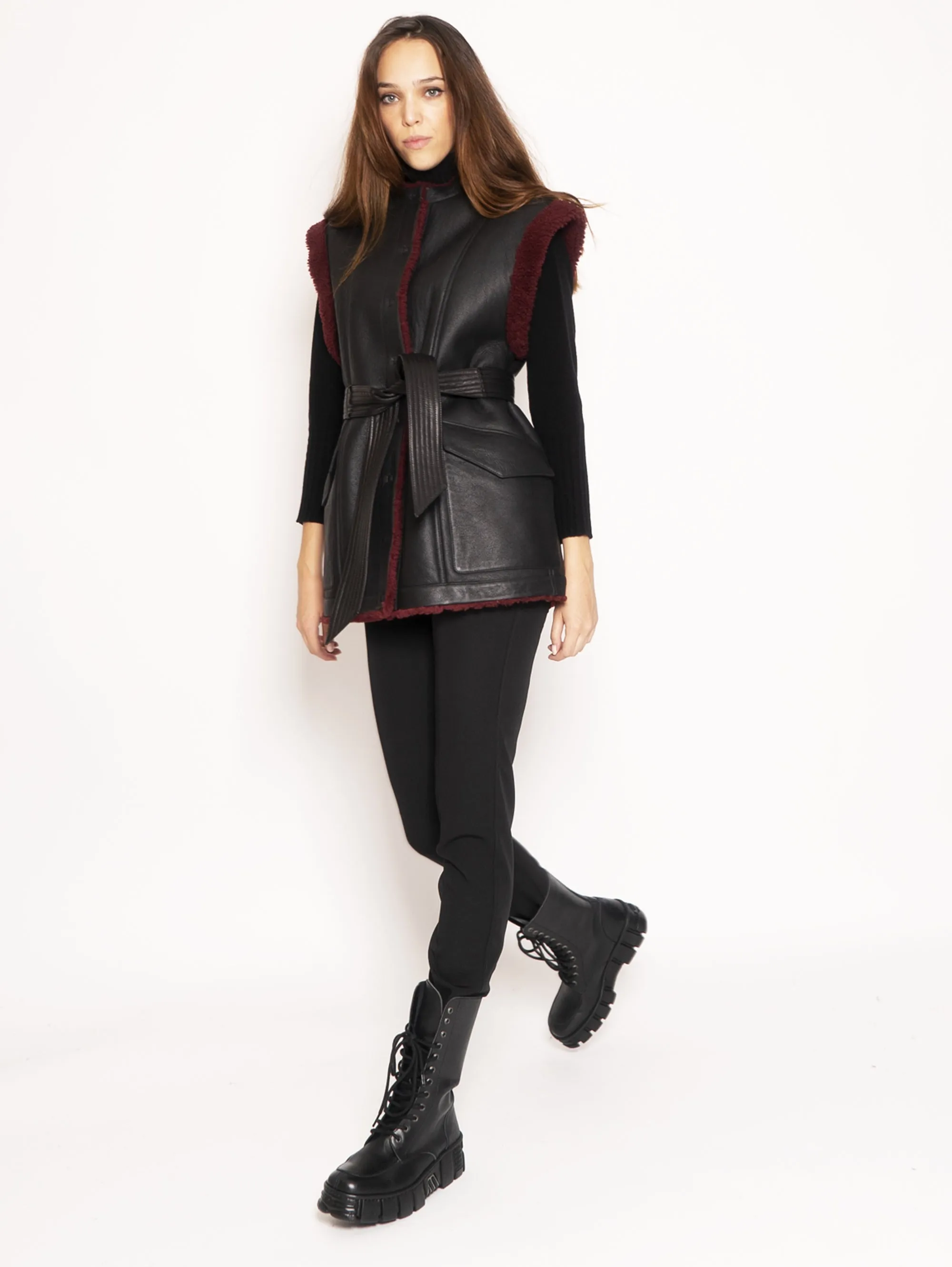 Gilet in Montone Reversibile - Nero/Burgundy