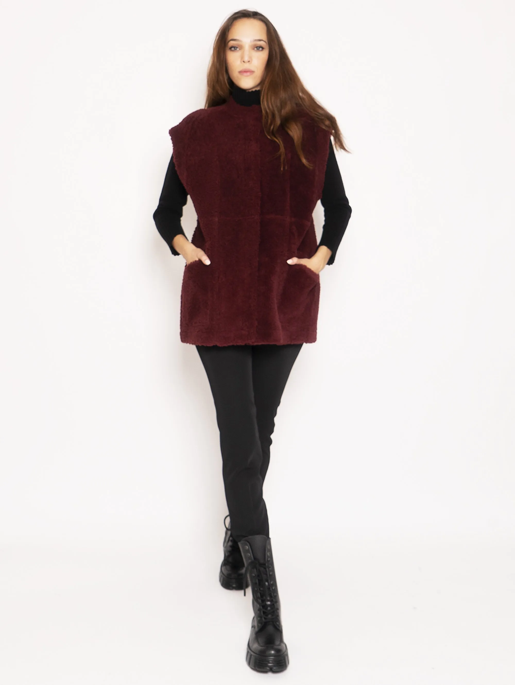 Gilet in Montone Reversibile - Nero/Burgundy