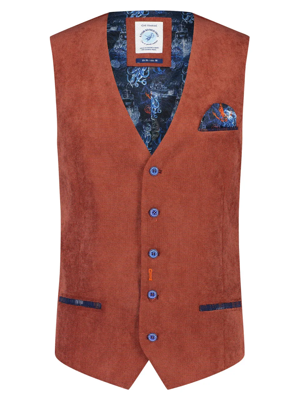 Gilet met verstelbaar riempje | A fish named Fred waistcoat burgundy printed rib