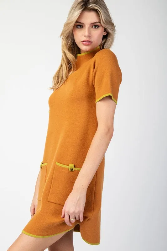 Ginger Mock Neck Mini Sweater Dress