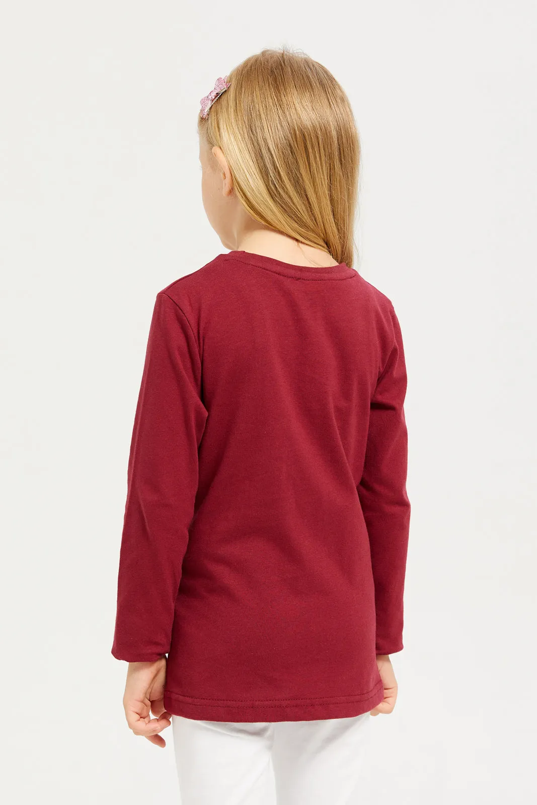 Girls Burgundy Printed T-Shirt