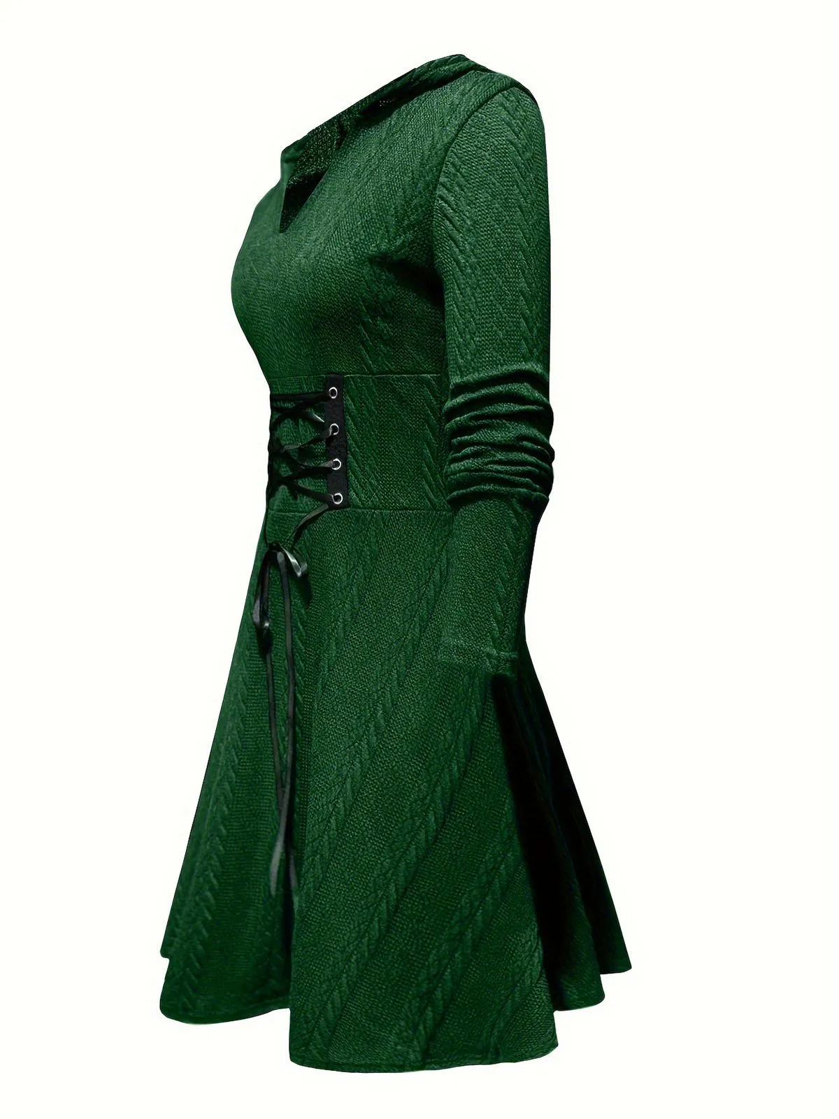 Green 1940s Solid Knitted Hooded Sweater Dress