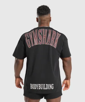 Gymshark Bodybuilding Graphic Short Sleeve T-Shirt - Black/Burgundy Brown