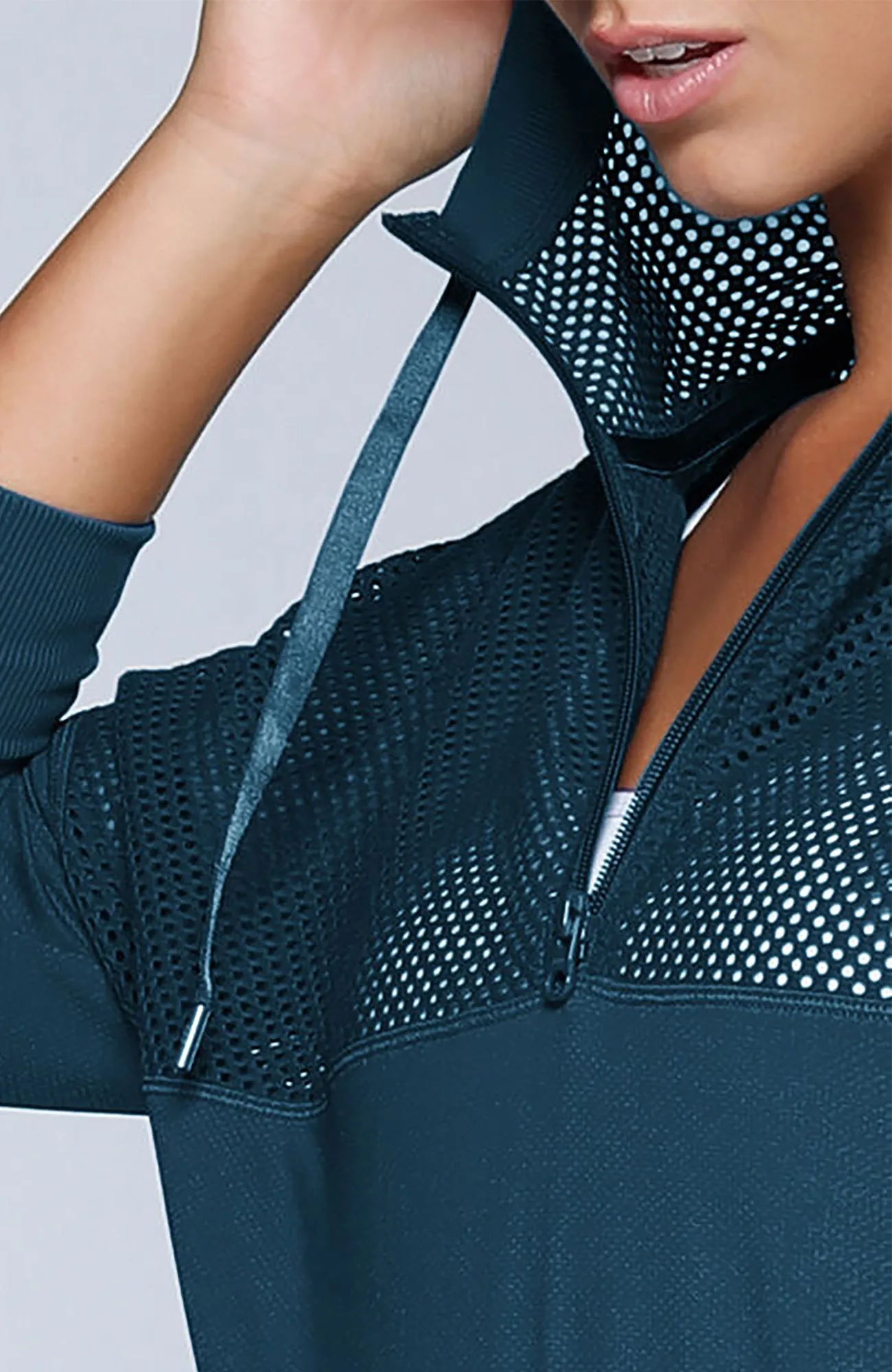 Half Zip Pullover Mesh Hoodie