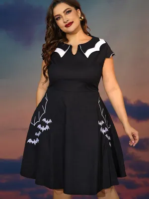 Halloween Bat Neck Printing Dress