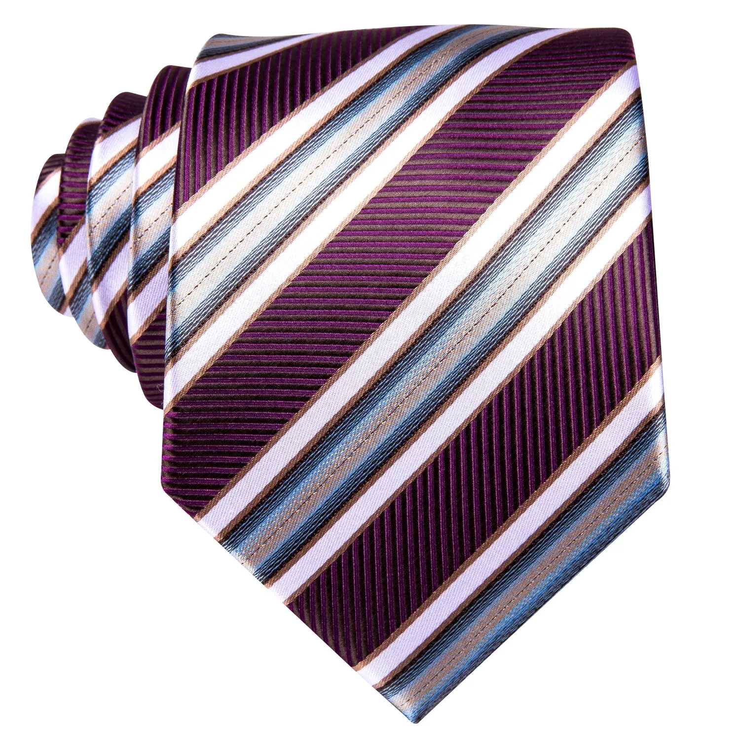 Hi-Tie Burgundy Red Necktie Striped Tie Pocket Square Cufflinks Set