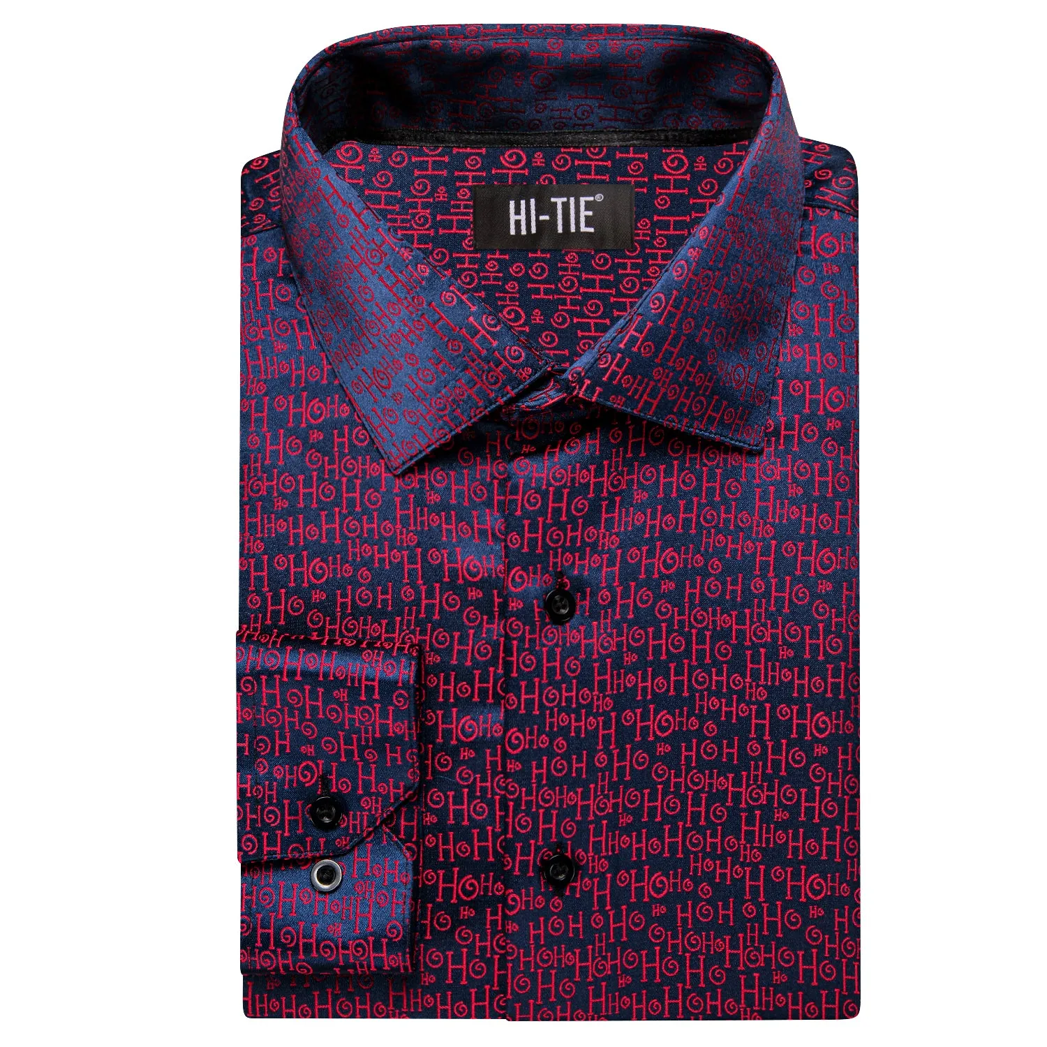 Hi-Tie Shirts Burgundy Red Blue Pattern Novelty Men Long Sleeve Shirt