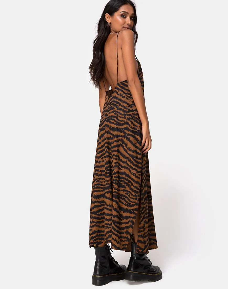 Hime Maxi Dress in Animal Drip Brown