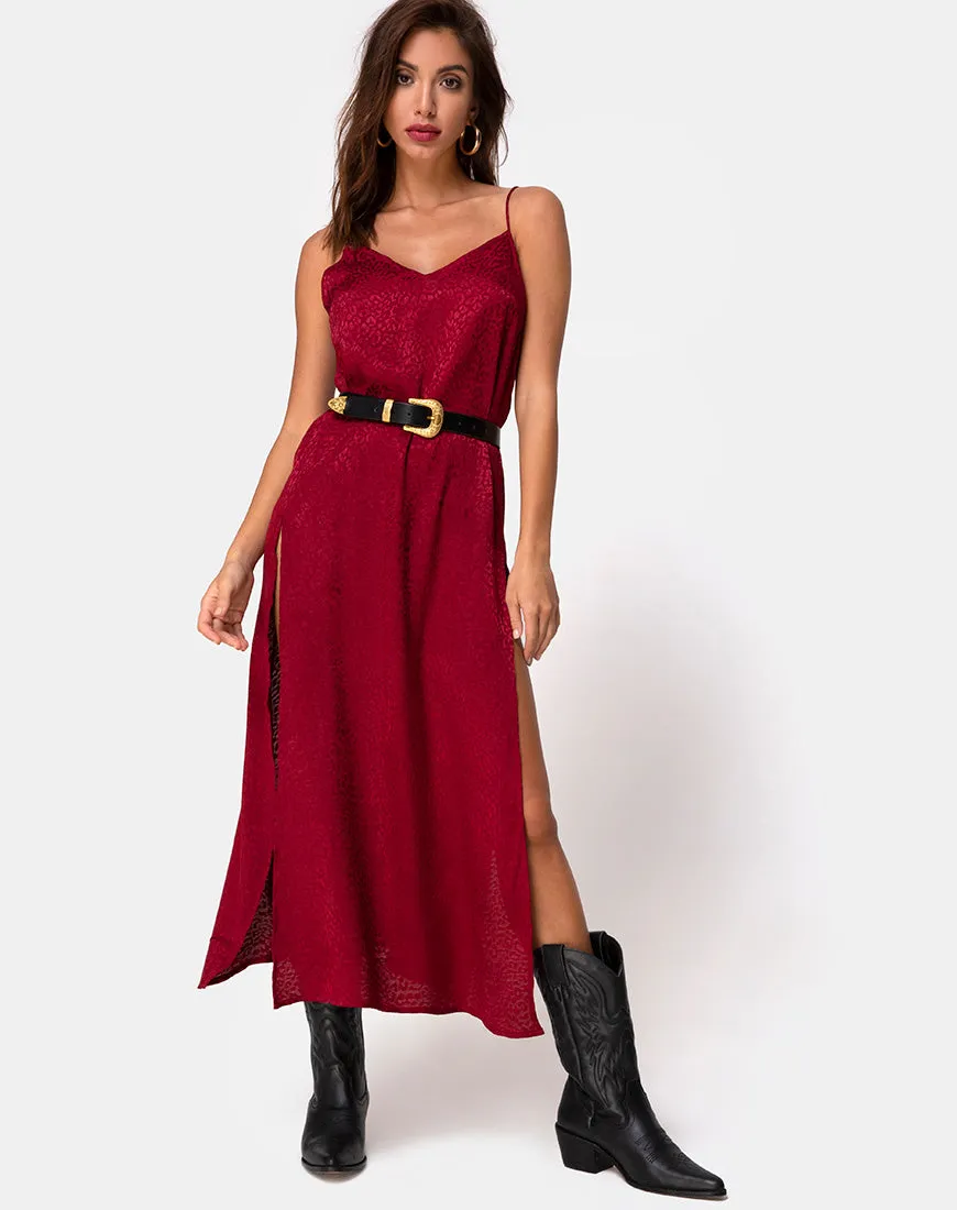 Hime Maxi Dress in Satin Cheetah Raspberry