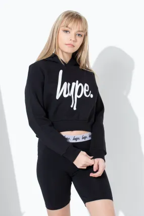 Hype Black White Script Girls Crop Hoodie