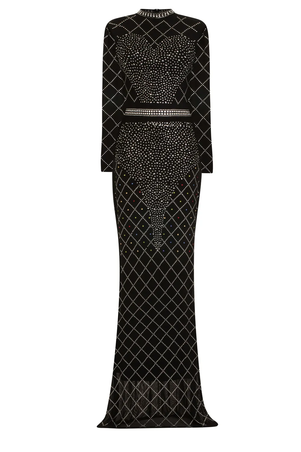 Ice Queen Black Crystal Rhinestone Mesh Bodycon Mermaid Maxi Dress