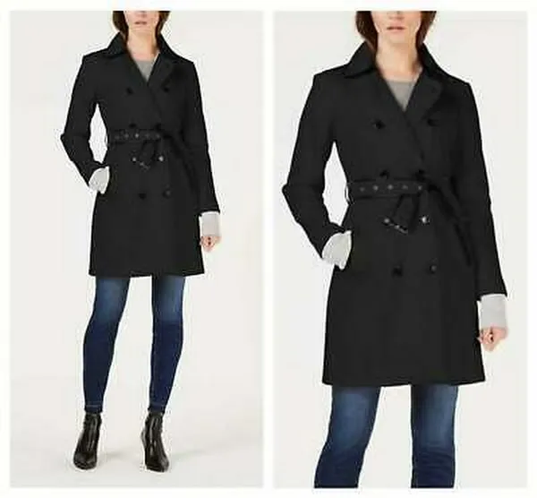 I.N.C. Faux-Leather Trim Military Ponte-Knit Coat