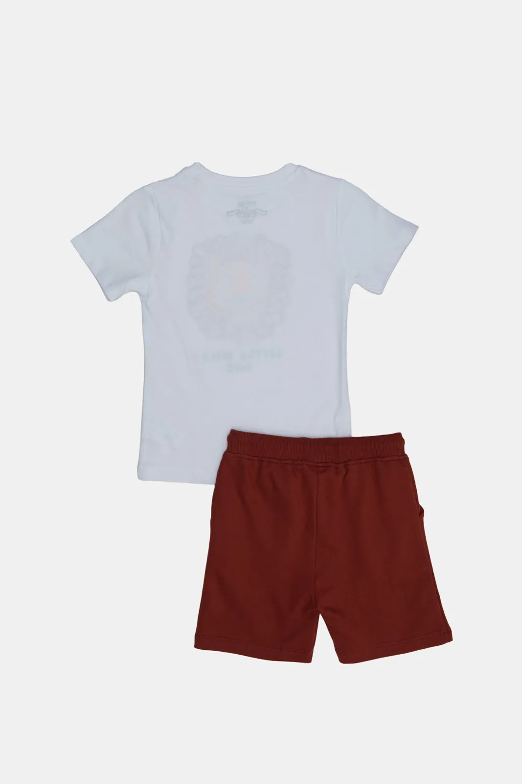 Infant Boys White And Burgundy Lion Print Pyjama Set (2 Piece)