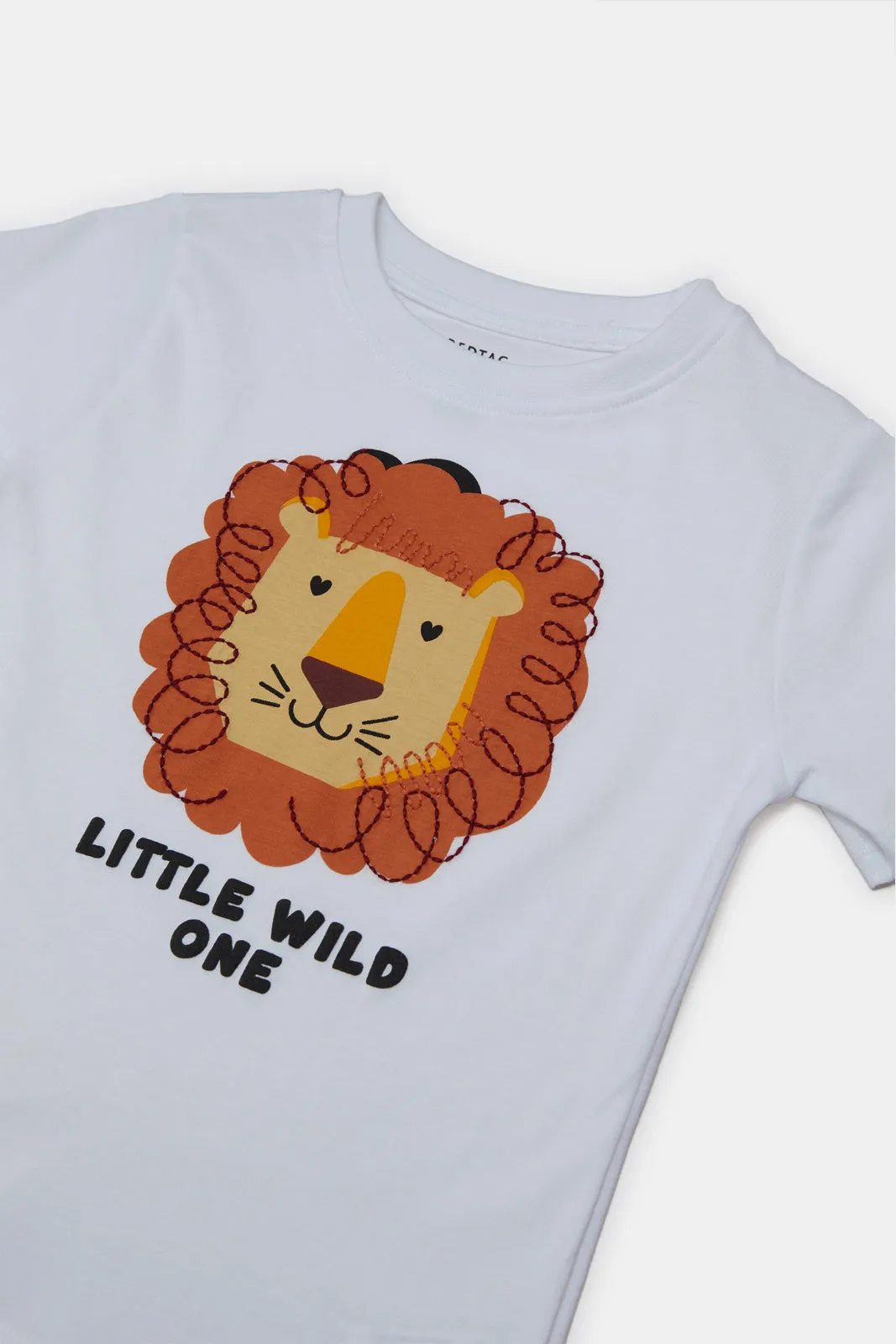 Infant Boys White And Burgundy Lion Print Pyjama Set (2 Piece)