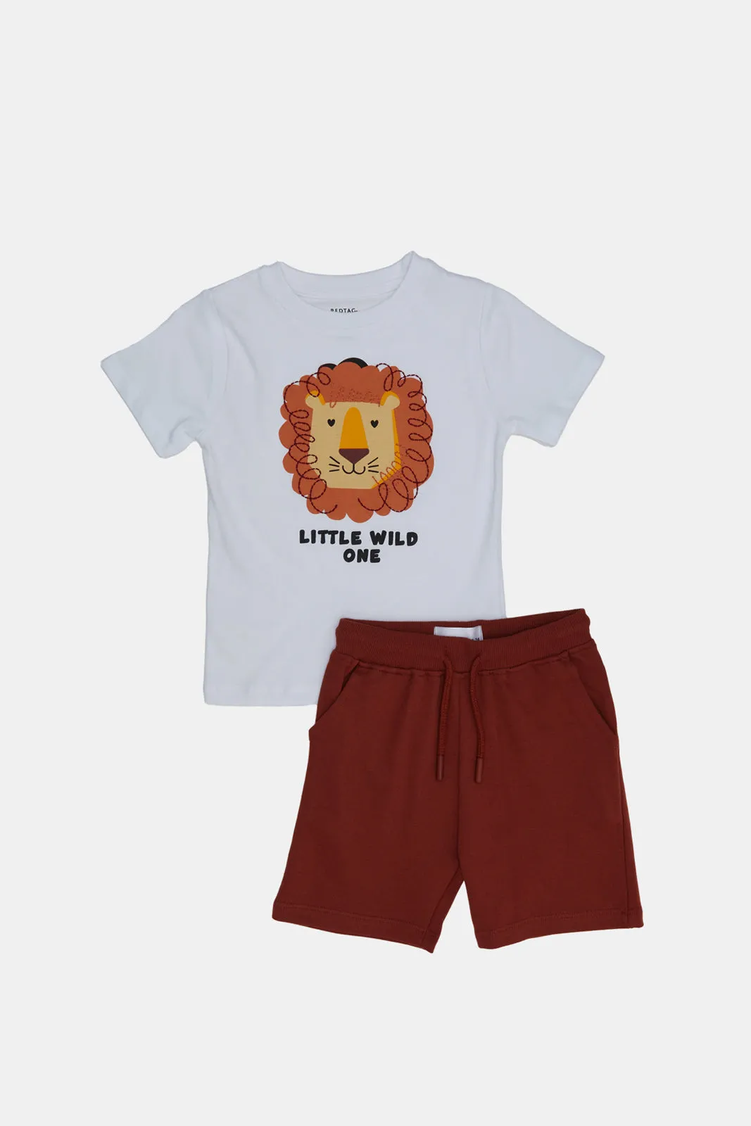 Infant Boys White And Burgundy Lion Print Pyjama Set (2 Piece)