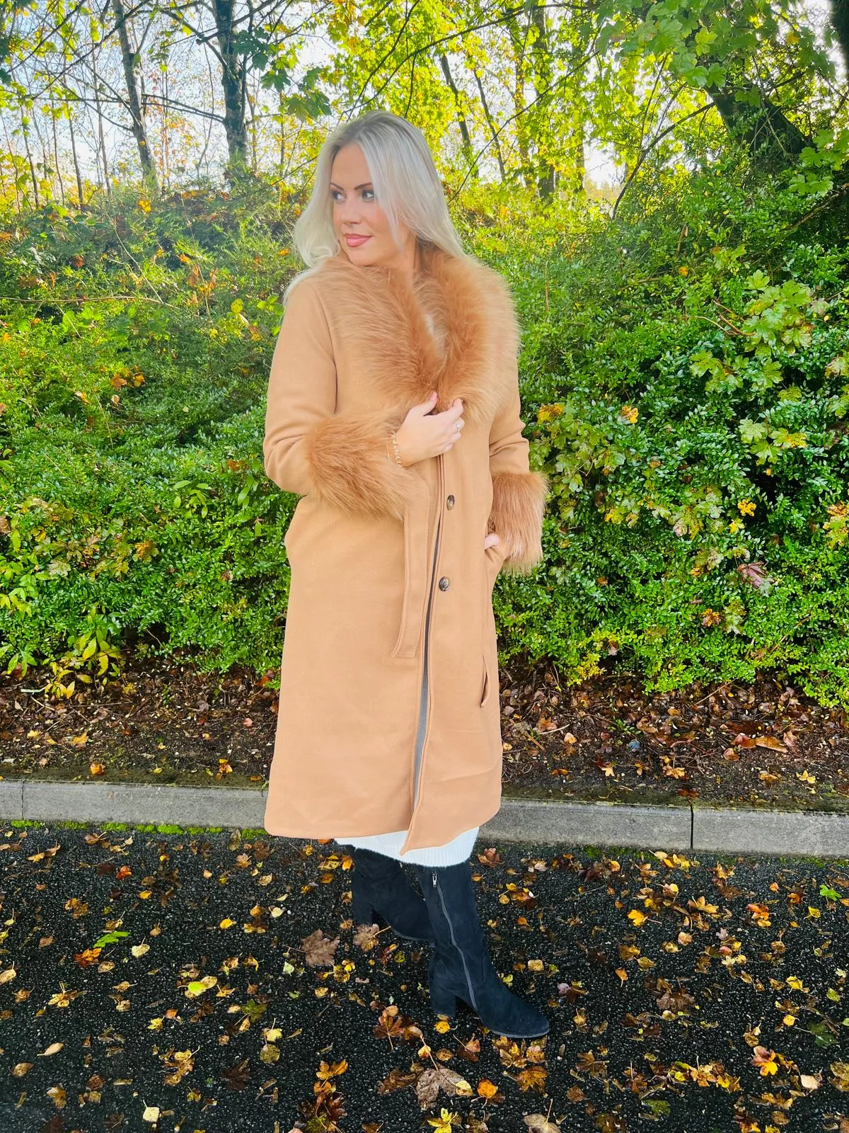 Irina Faux Fur Coat Camel