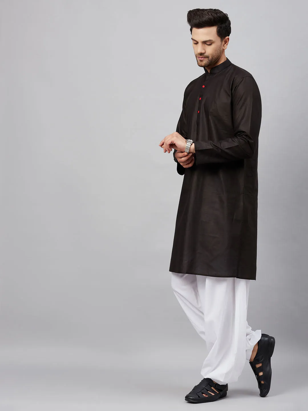 Jashvi Men's Black Kurta And White Patiala Set