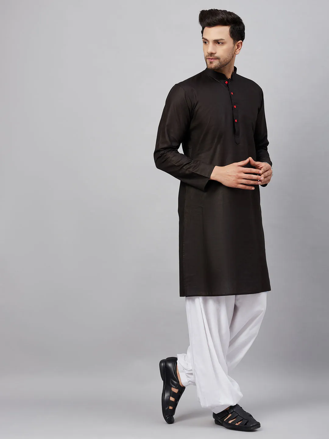 Jashvi Men's Black Kurta And White Patiala Set