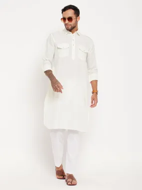 Jashvi Men's Cream Pathani Suit With White Pant Set