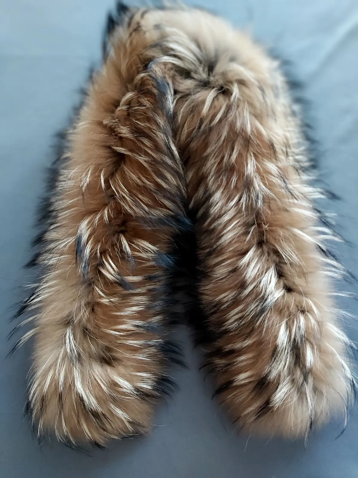 Large Exclusive Real Finnish Raccoon Fur Collar, Trim for Hood (SKIN, central part), 80 cm