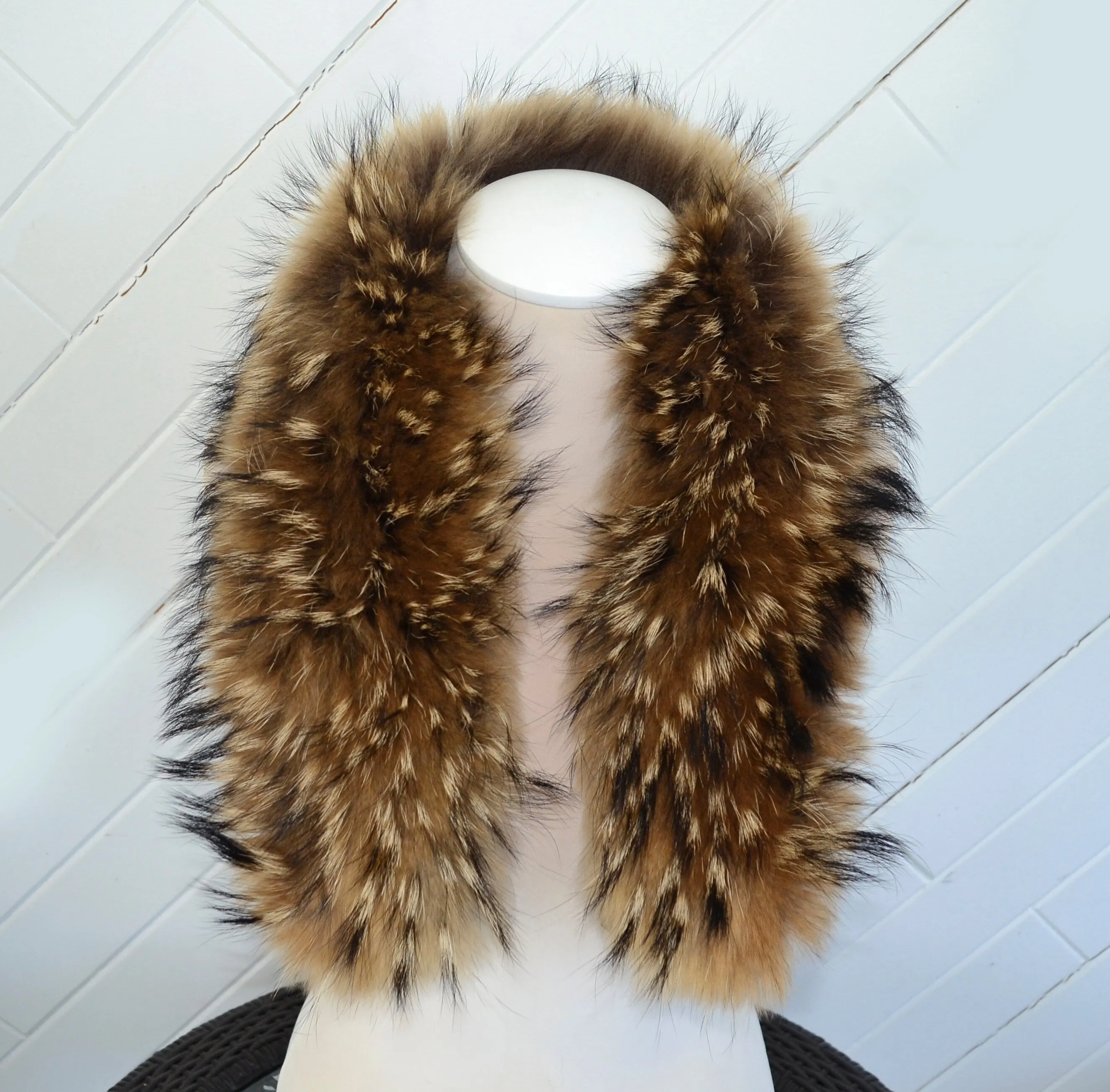 Large Exclusive Real Finnish Raccoon Fur Collar, Trim for Hood (SKIN, central part), 80 cm