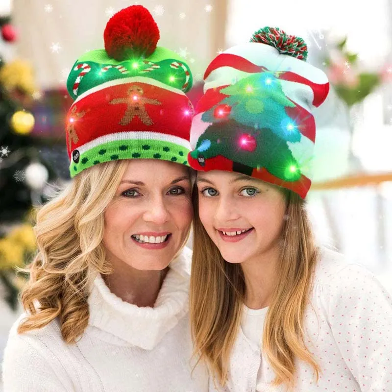 LED Christmas Tree Snowflake Light-up Christmas Knitted Hat