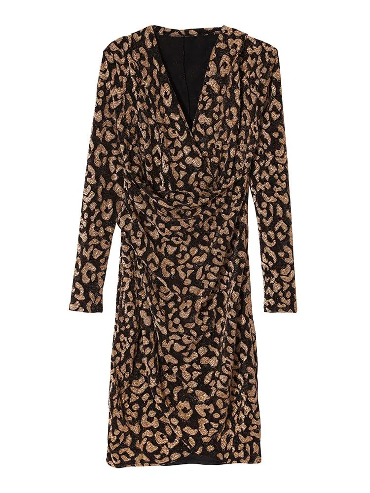 Leopard Printing Gathered Bodycon Dress