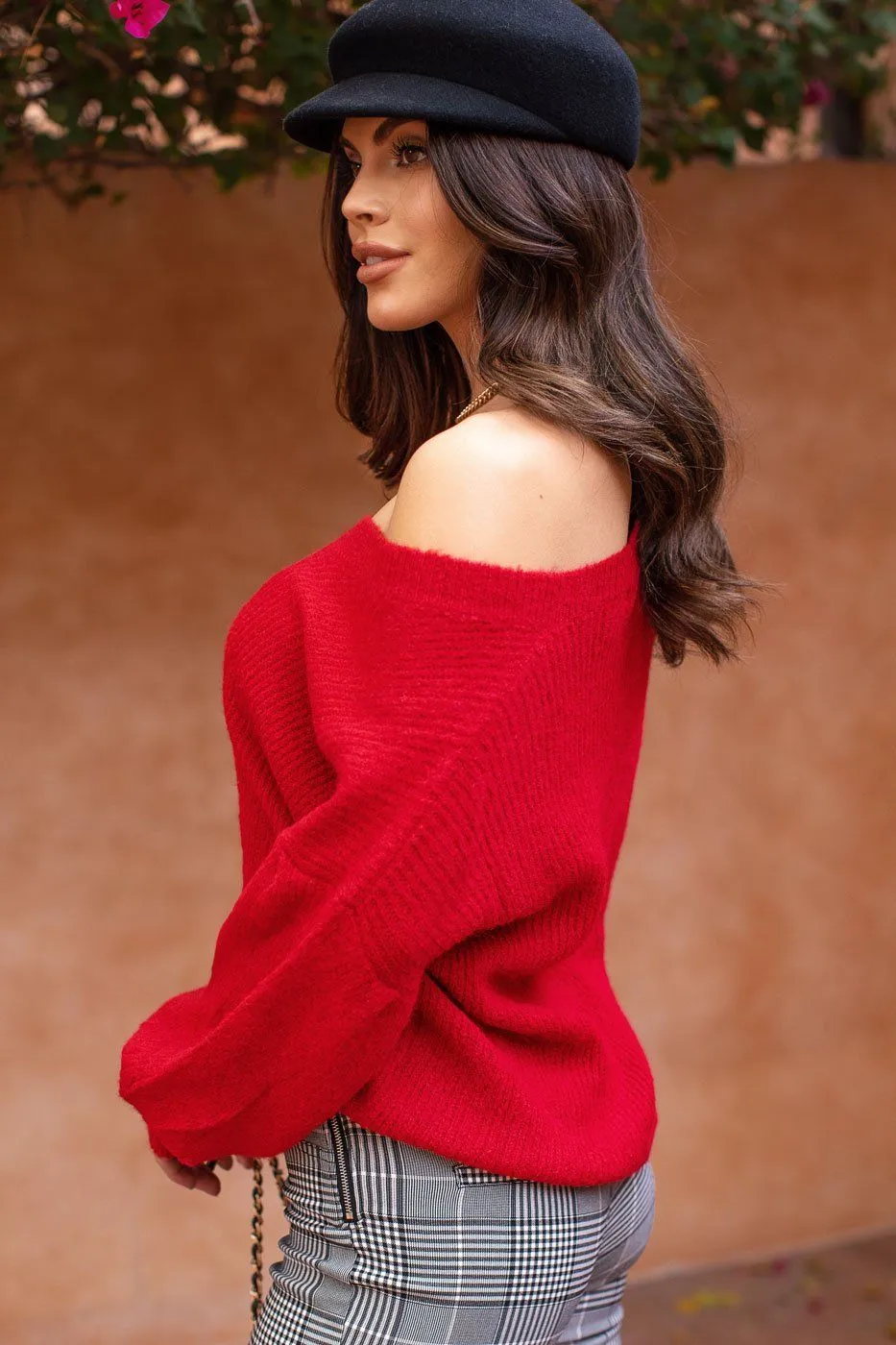 Like Minded Red Balloon Sleeve Knit Sweater