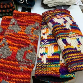 Lined Wool Multi Color Intarsia Knit Handwarmer Gloves G326