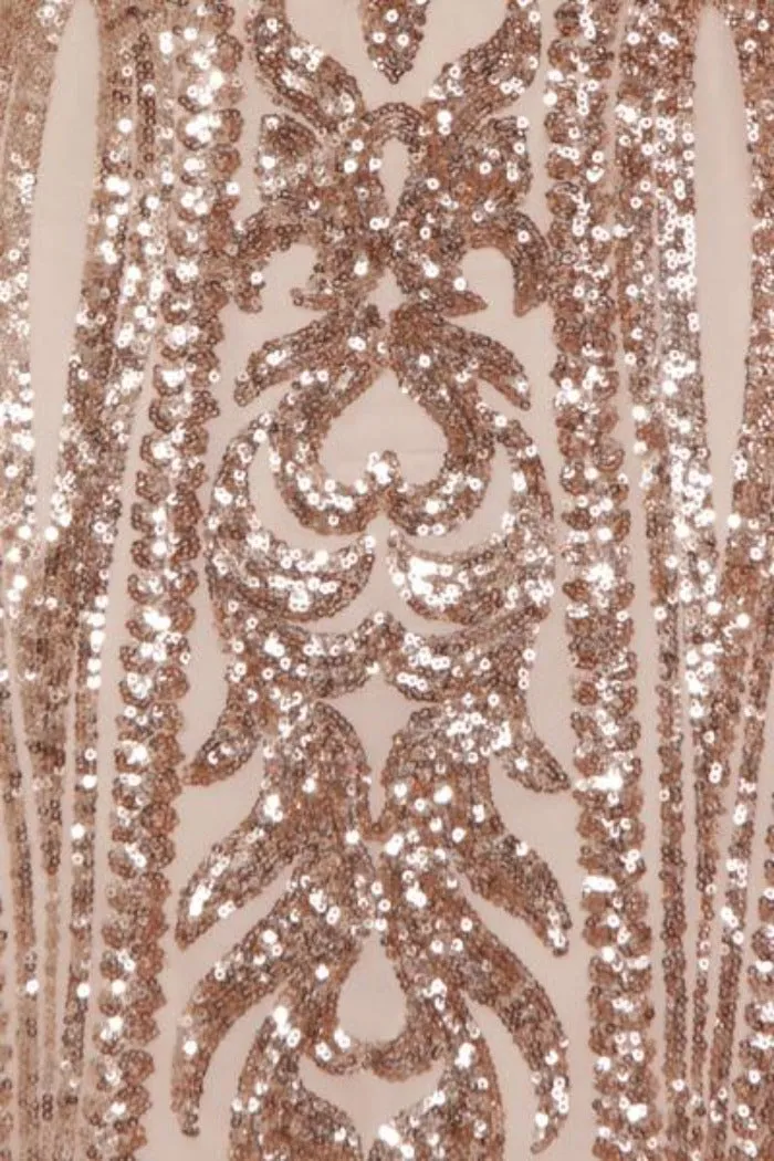 Lolita Rose Gold Victorian Sequin Illusion Bodycon Dress