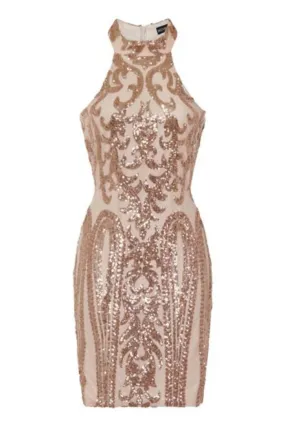 Lolita Rose Gold Victorian Sequin Illusion Bodycon Dress