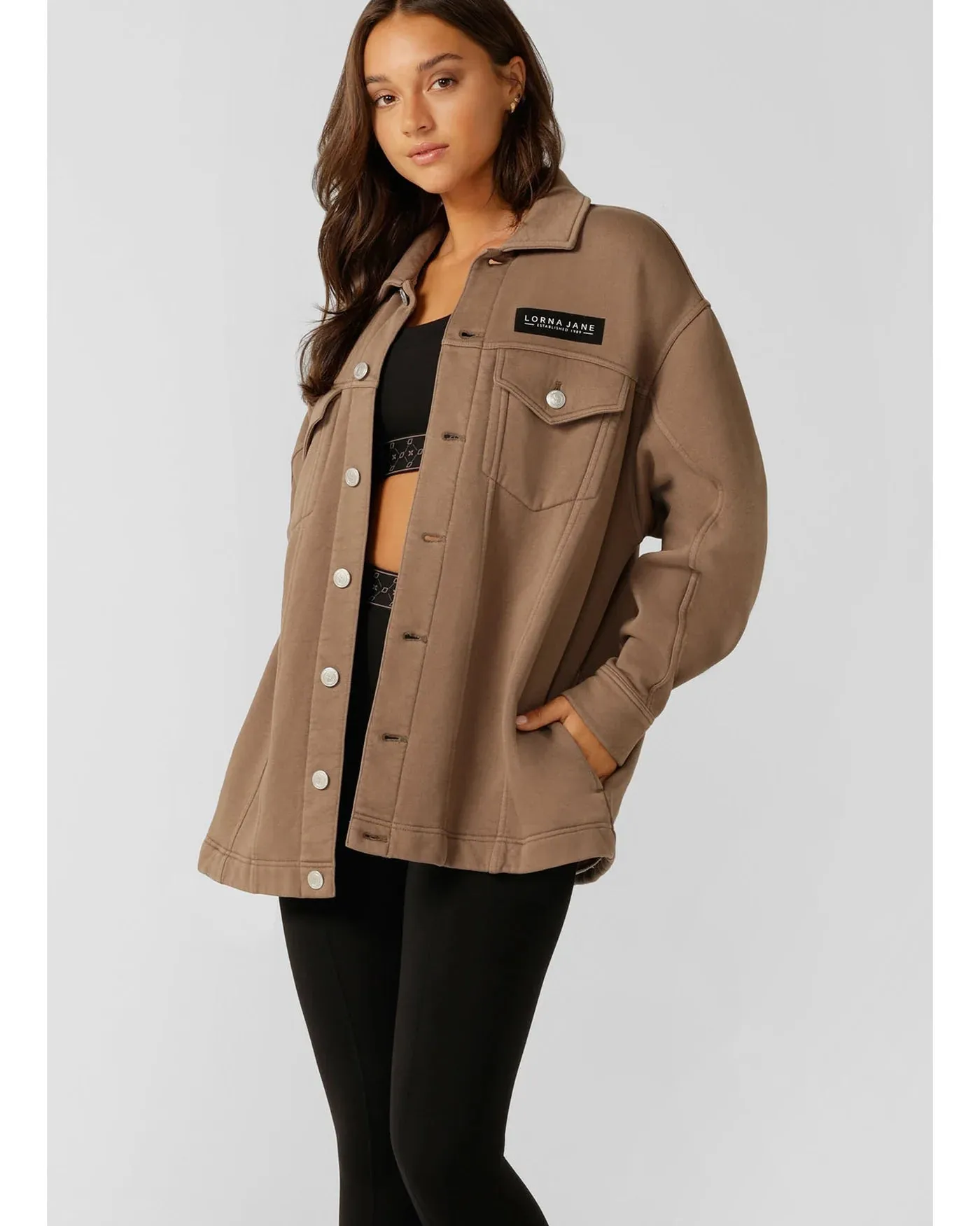 Lorna Jane Daybreak Washed Fleece Shacket - Washed Cedar