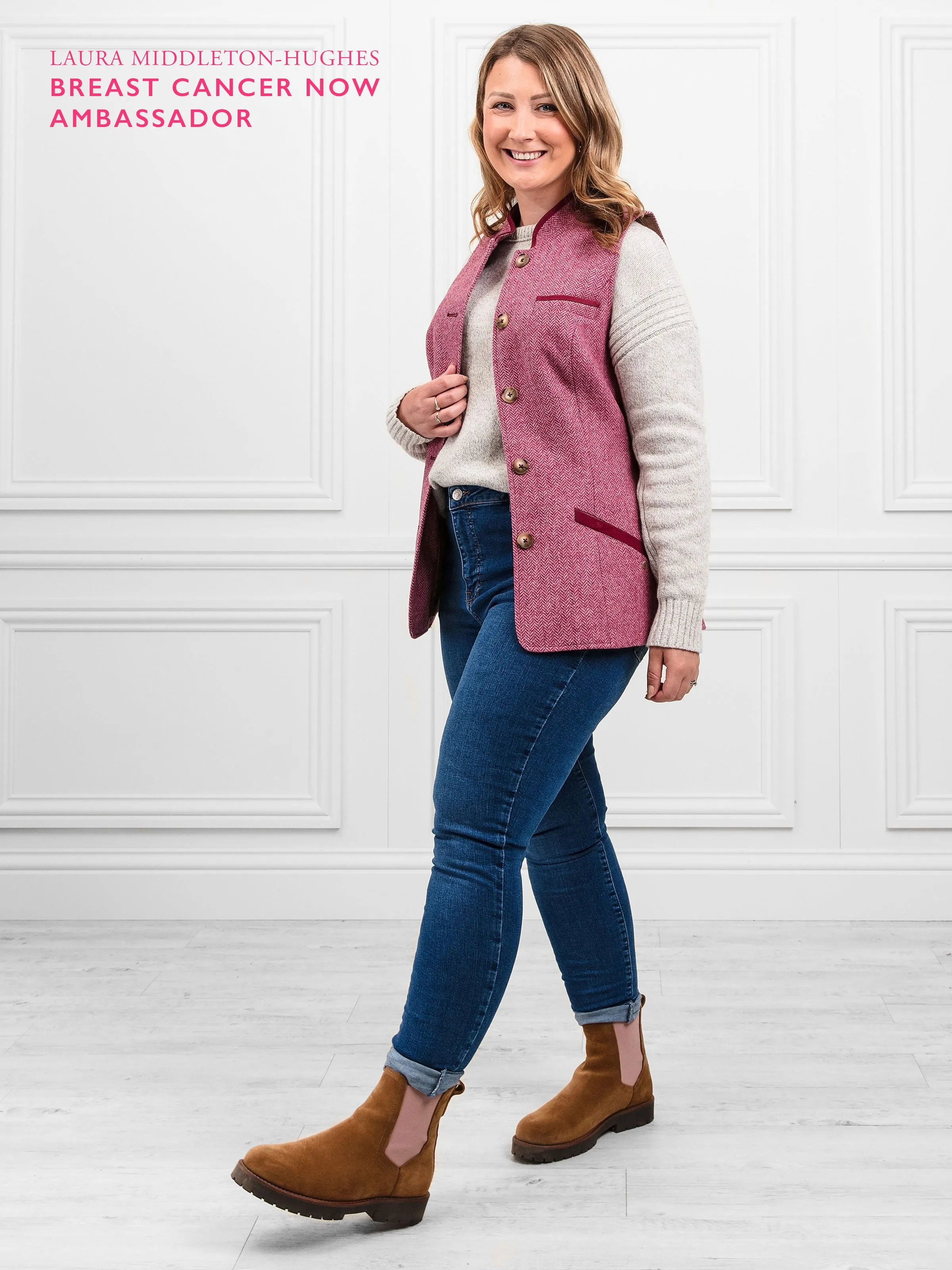 Madeline Gilet - Breast Cancer Now Pink Herringbone