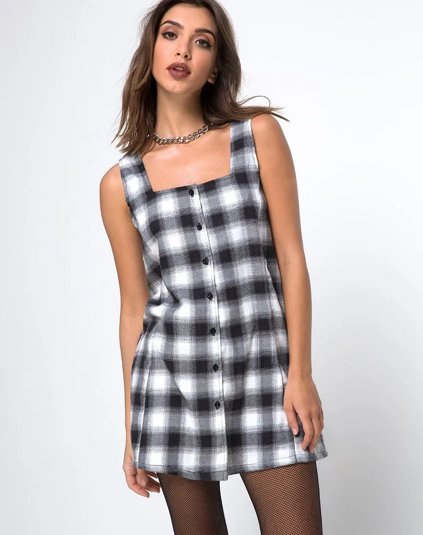 Madison Pinafore Dress in Plaid Black and White