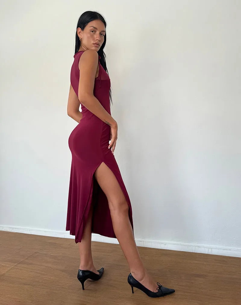 Marlo Asymmetric Midi Dress in Burgundy