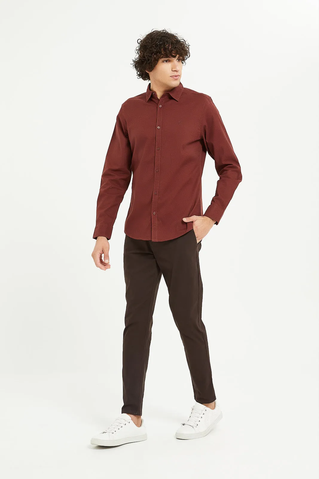 Men Burgundy Stretch Dobby Shirt