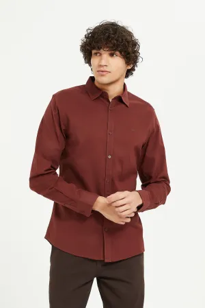 Men Burgundy Stretch Dobby Shirt