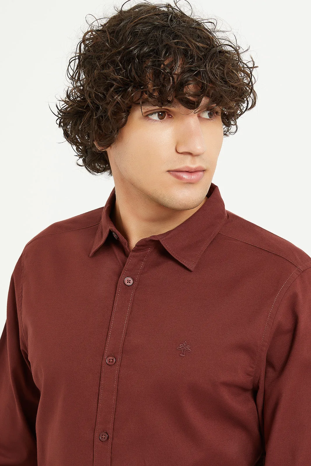 Men Burgundy Stretch Dobby Shirt