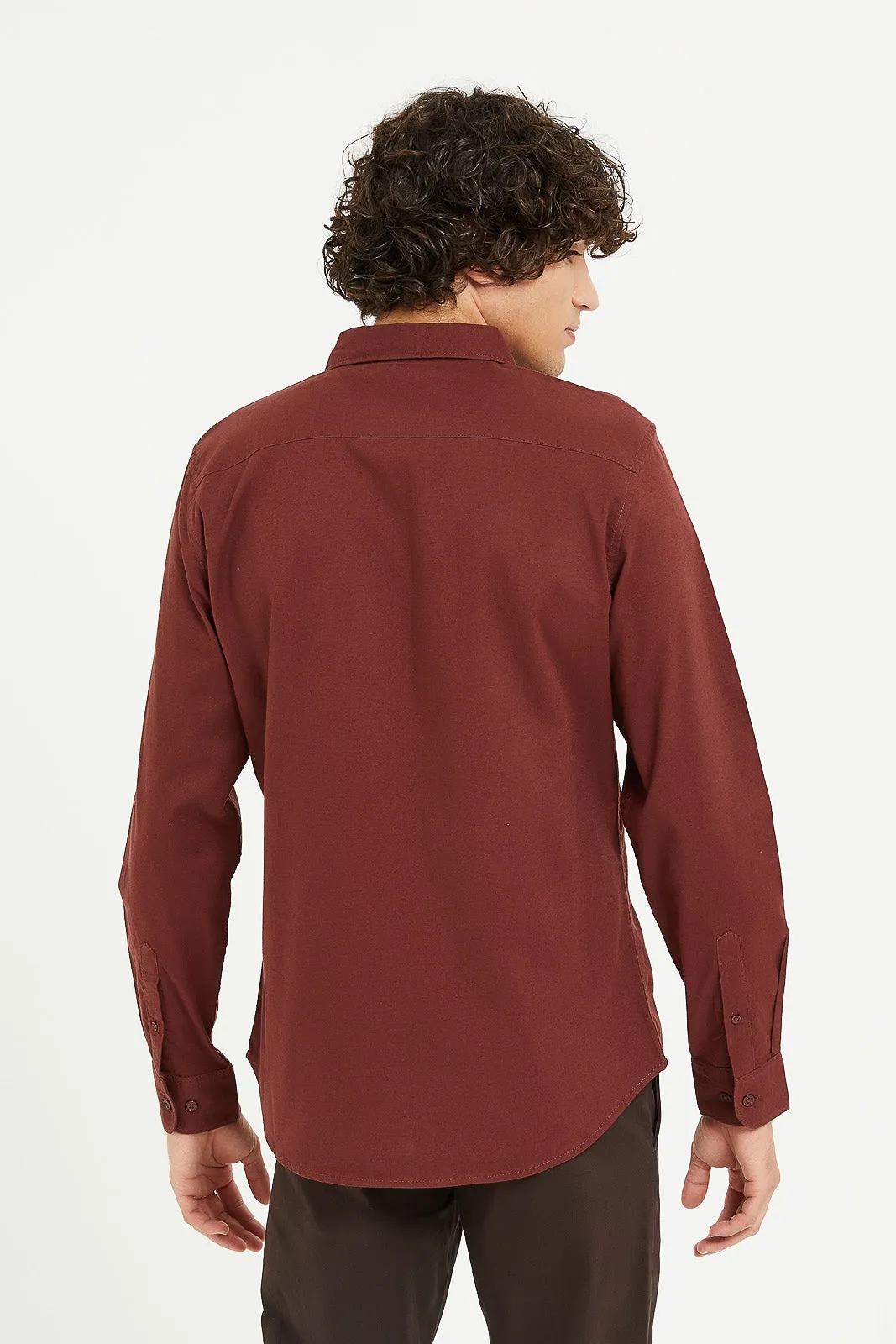 Men Burgundy Stretch Dobby Shirt