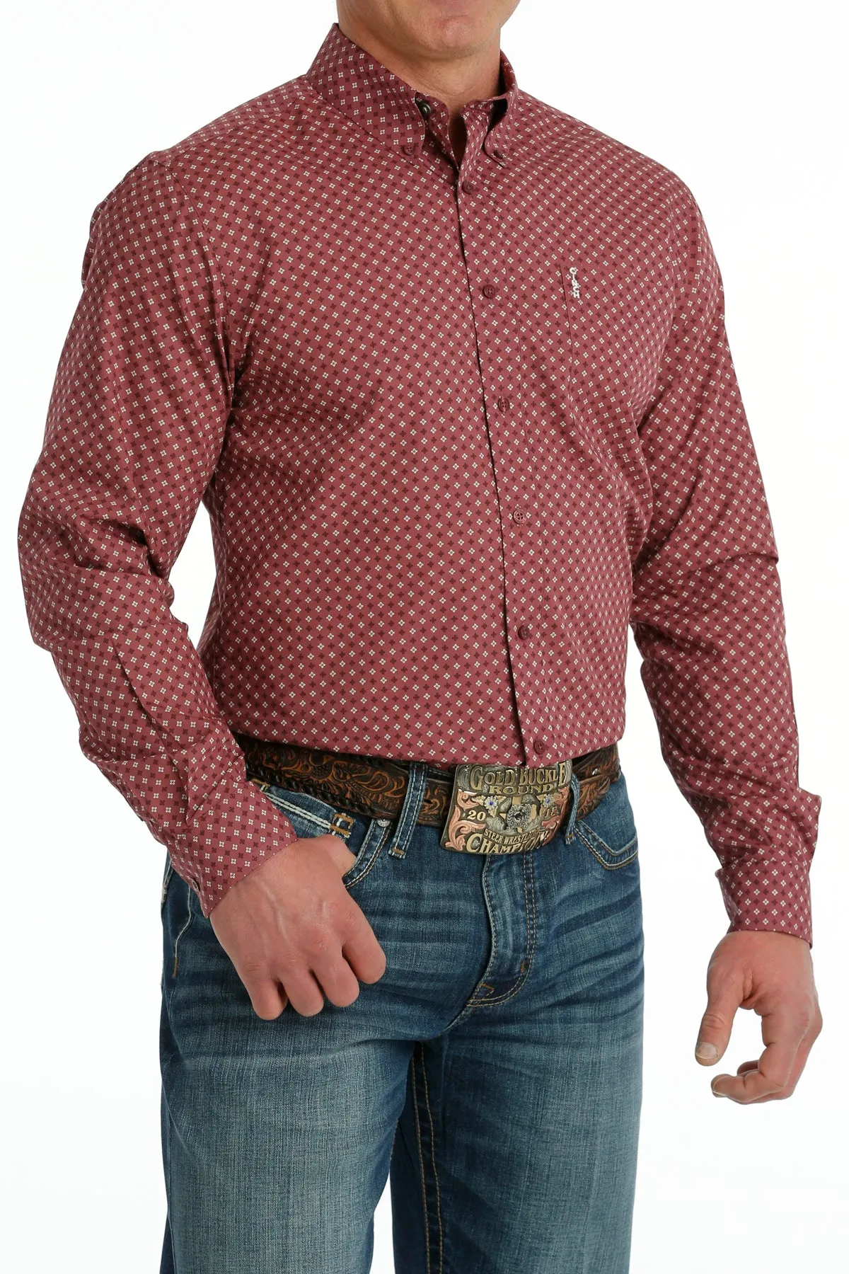 Men's Cinch Burgundy Long Sleeve Modern Fit Shirt - MTW1347095