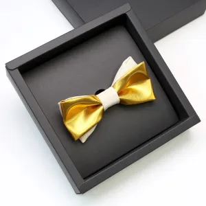 Men's Luxurious Gold & White Double Layered Bow Tie