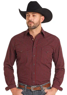 Men's Panhandle Rough Stock Burgundy Print Long Sleeve Snap Shirt