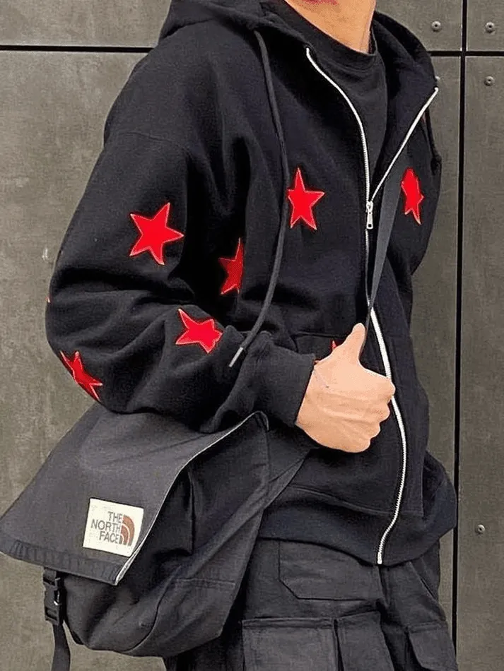 Men's Patch Star Zip Up Hoodie