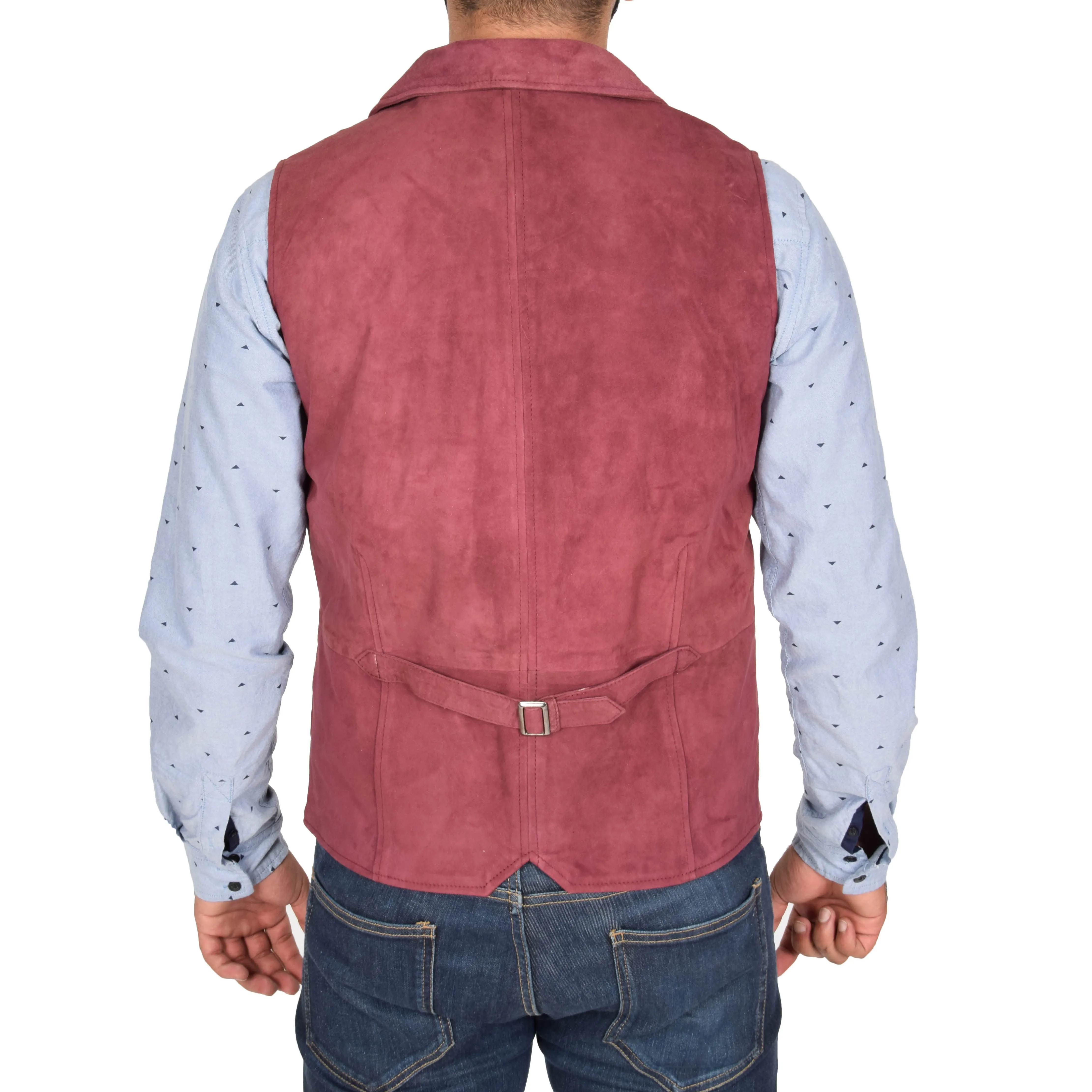 Mens Suede Buttoned Waistcoat Gilet Devin Burgundy