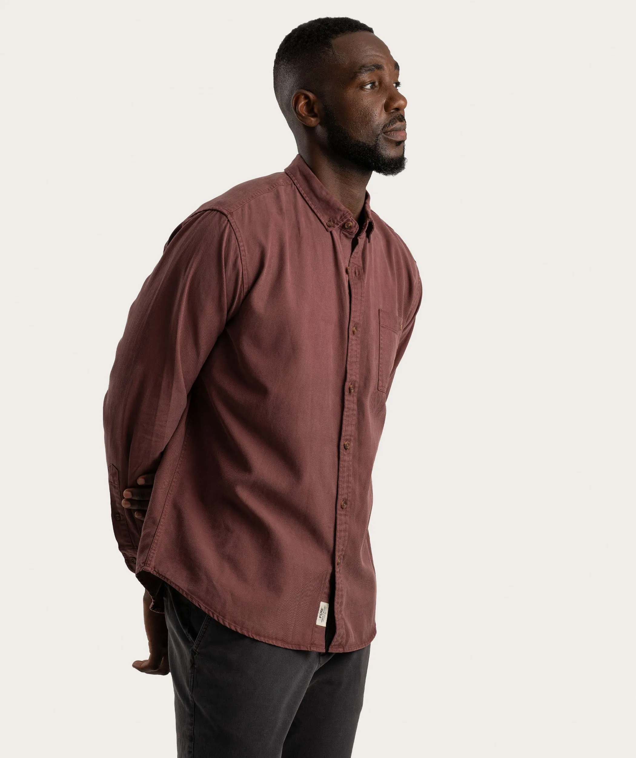 Mens Tencel Long Sleeve Shirt - Burgundy