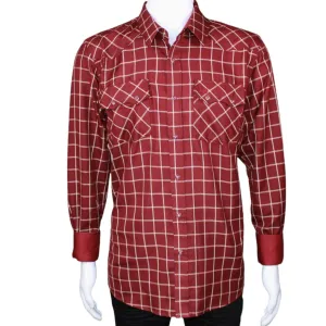 Men's White Diamonds Long Sleeve Western Shirt - Burgundy