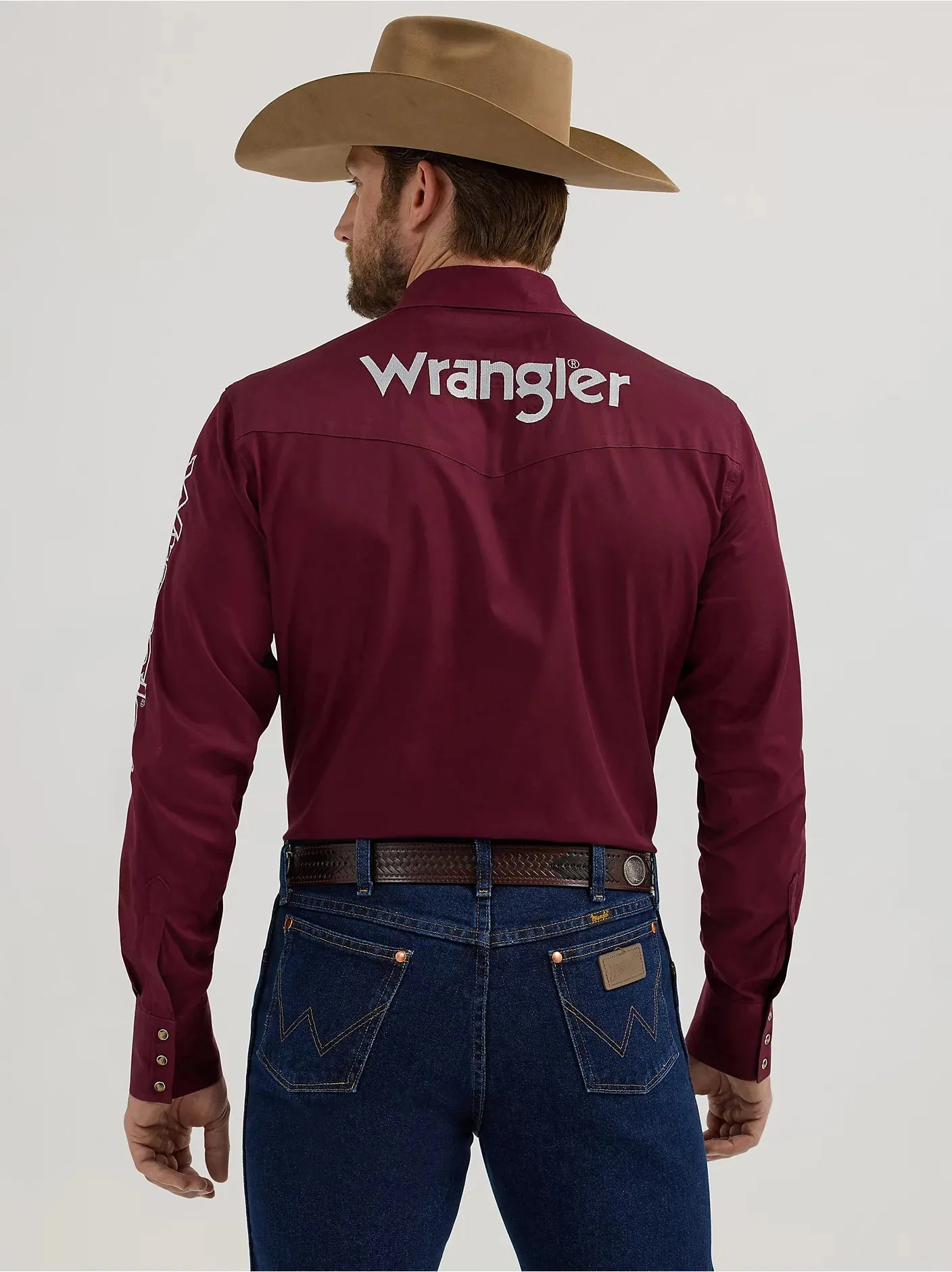 Men's Wrangler Logo Long Sleeve Burgundy Snap Shirt