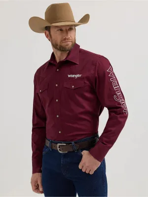 Men's Wrangler Logo Long Sleeve Burgundy Snap Shirt