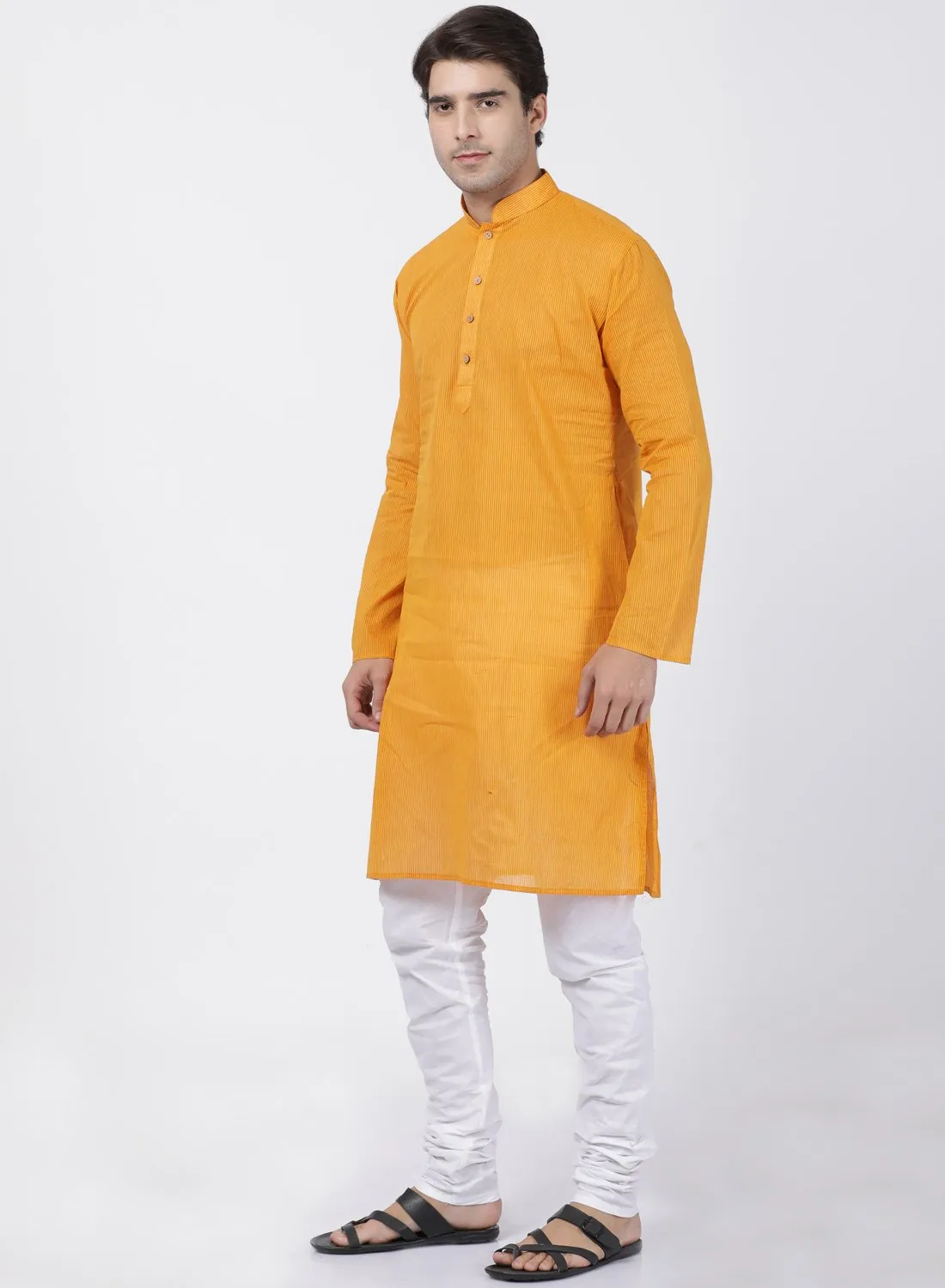 Men's Yellow Pure Cotton Kurta and Pyjama Set - Vastramay