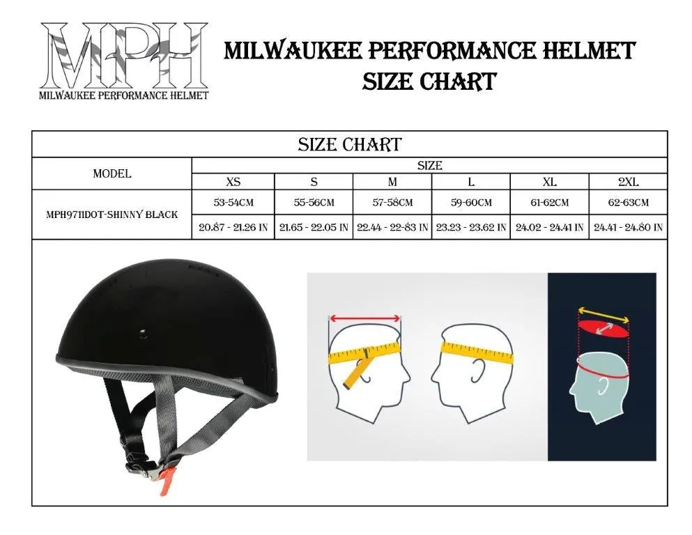 Milwaukee Helmets Bare Bones Glossy Black Half Motorcycle Helmet for